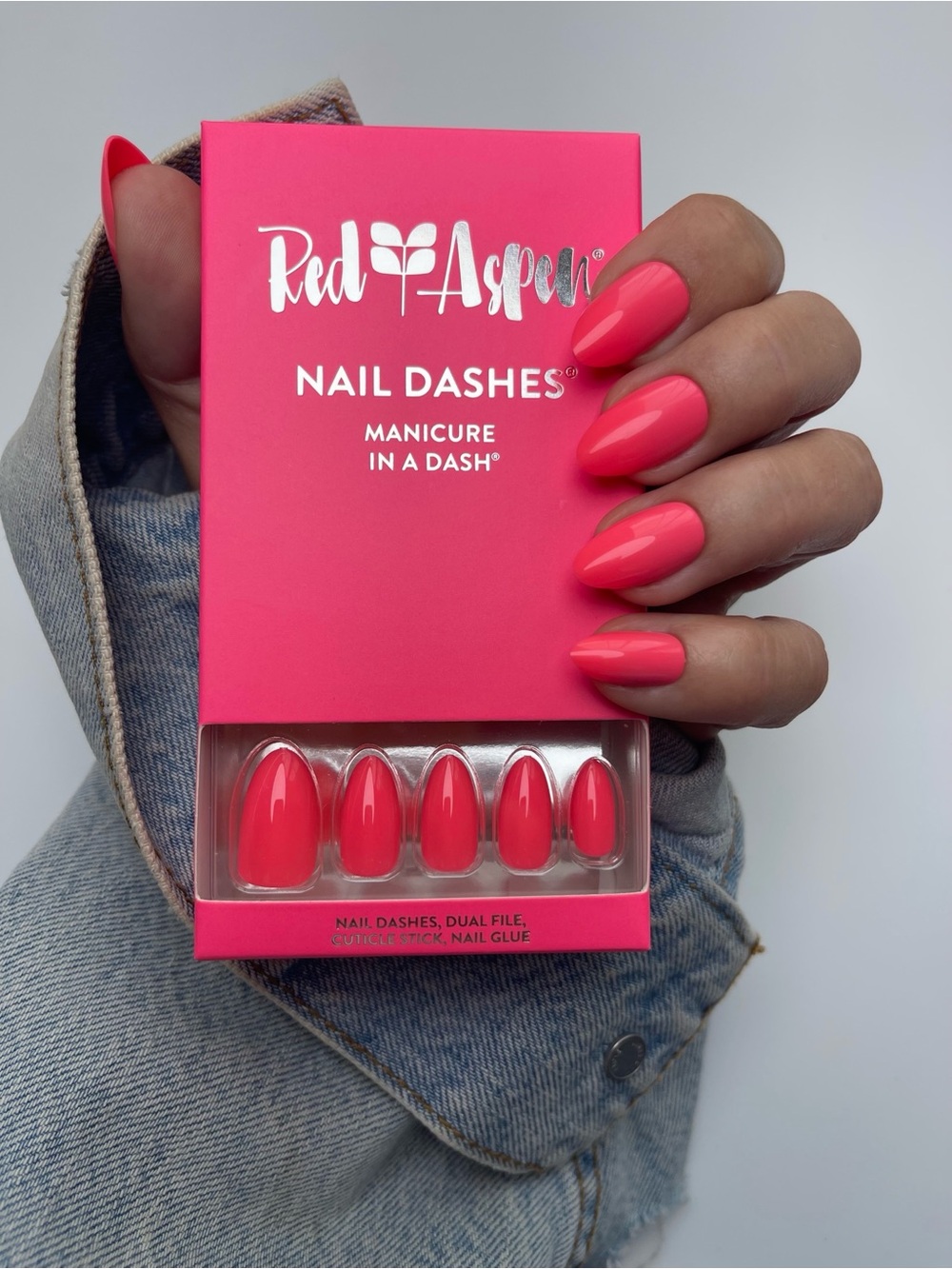 Red Aspen Nail Dashes Press-On Manicure — Hot Pink